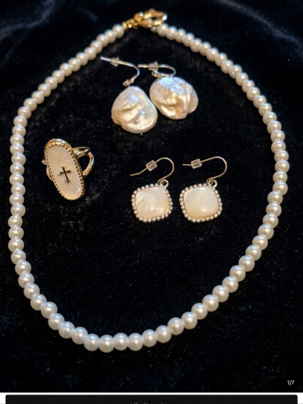 Classic White Pearl Necklace with Gold Accents